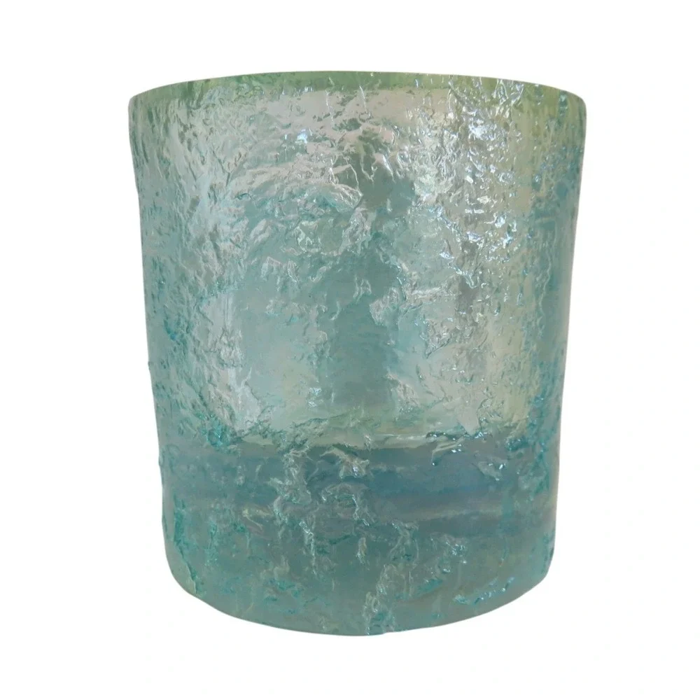 Vintage JI&O Aqua Ice Textured Glass Tealight Candle Holder